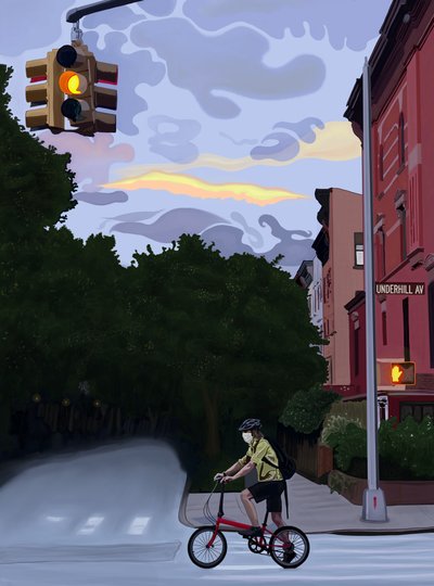 Cyklist på Underhill Avenue, Brooklyn (digital konst) av Evan Sklar