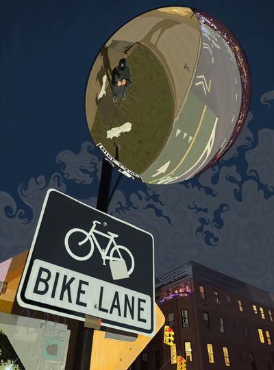 Skylt för cykelbana, Prospect Park (digital konst) av Evan Sklar