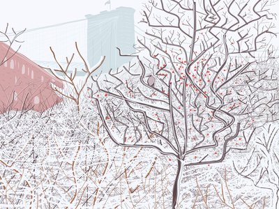Fågel i snö, Brooklyn Bridge Park (digital konst) av Evan Sklar