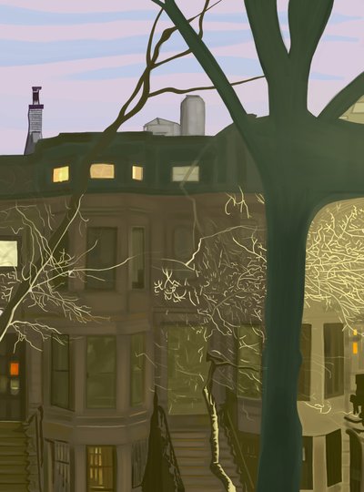 Brownstone på natten (digital konst) av Evan Sklar