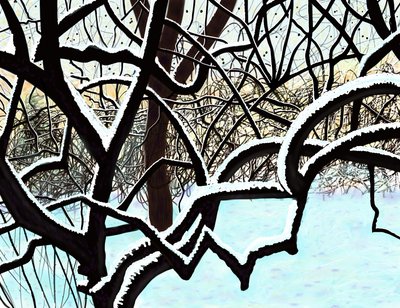 Körsbärsträd i snö, Brooklyn (digital konst) av Evan Sklar
