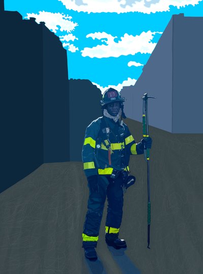 Cut Fire Fighter, Bronx, New York (digital konst) av Evan Sklar