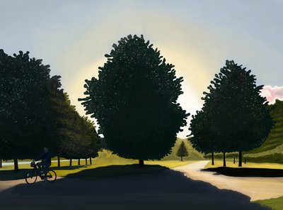 Cyklist, gryning, Hyde Park (digital konst) av Evan Sklar