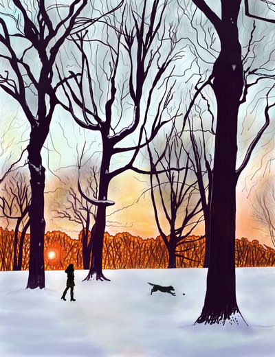 Hund i snö, Brooklyn (digital konst) av Evan Sklar