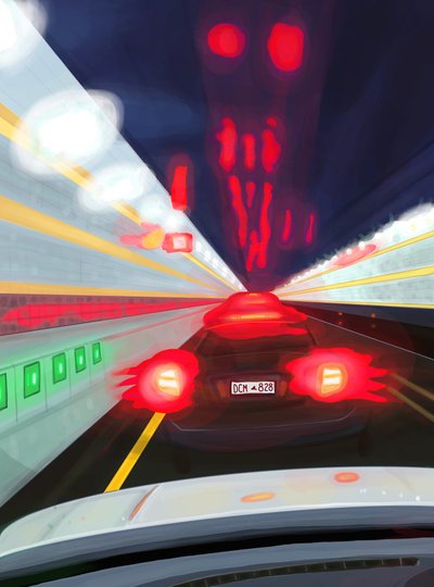 Körning genom Midtown-tunneln på natten (digital konst) av Evan Sklar