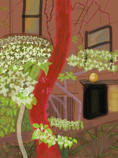 Flowering Dogwood Trees, 2015 (handritad på en iPad med en Apple-penna) av Evan Sklar