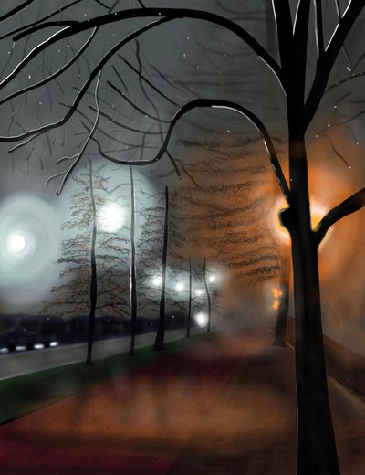 Dimma på natten, Prospect Park, Brooklyn (digital konst) av Evan Sklar
