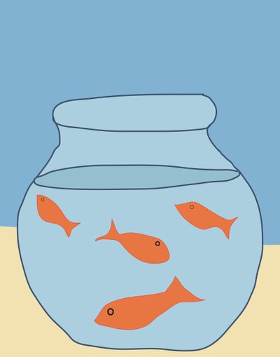 Goldfish In Bowl, 2015 (handritad på en iPad med en Apple-penna) av Evan Sklar