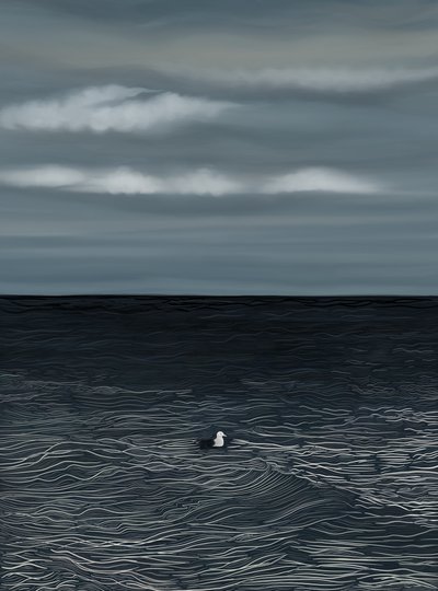 Måsen flyter på vattnet och himlen är stormig (digital konst) av Evan Sklar