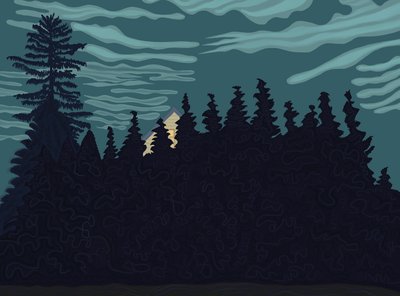 Hus och häck (digital konst) av Evan Sklar