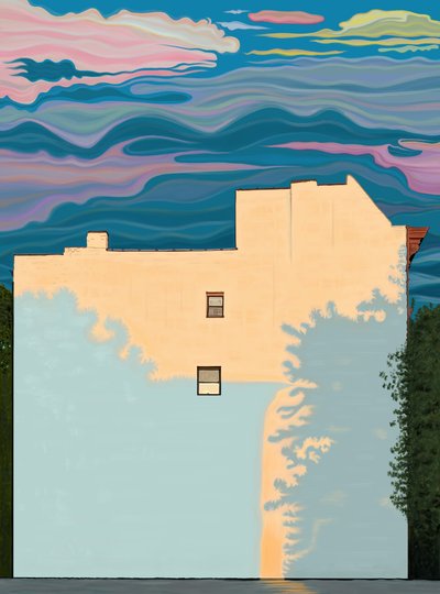 Hus och trädens skuggor (digital konst) av Evan Sklar