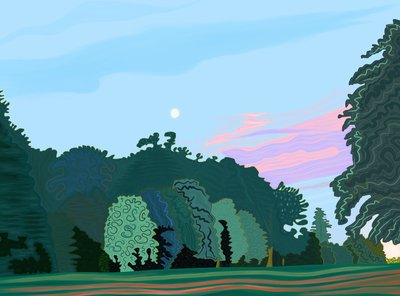 Hyde park i gryningen (digital konst) av Evan Sklar