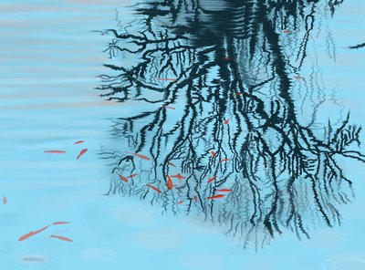 Koi och trädgrenar (digital konst) av Evan Sklar
