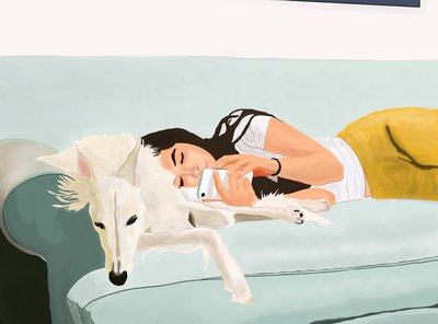 Penny och Ava på soffan hemma (digital konst) av Evan Sklar