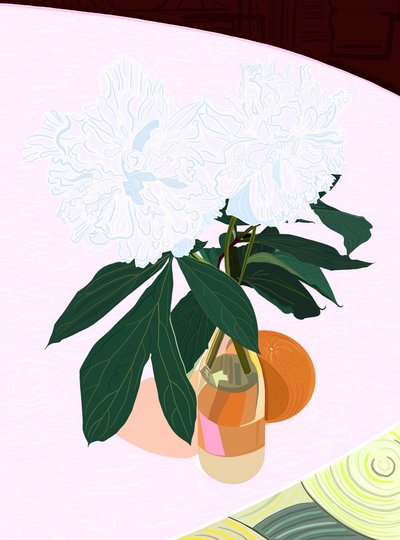 Pion och grapefrukt, ca 2020-24 (digital konst) av Evan Sklar