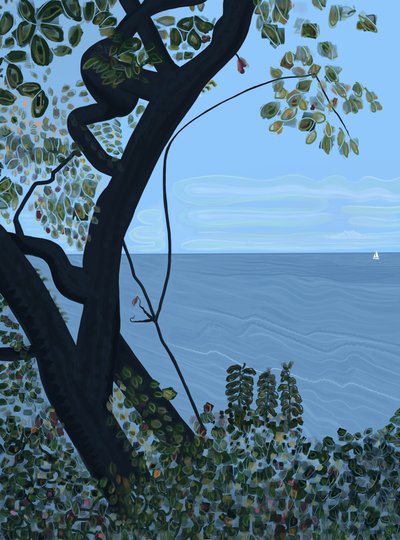Sea and Sailboat, Brooklyn (digital konst) av Evan Sklar