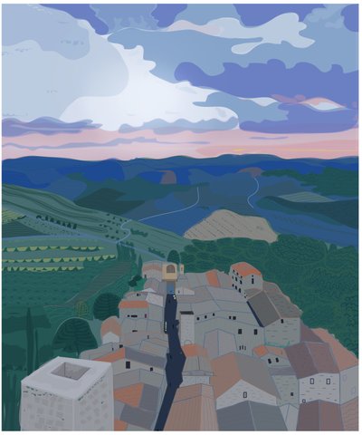 Small Village In Tuscany, 2015 (handritad på en iPad med en Apple-penna) av Evan Sklar