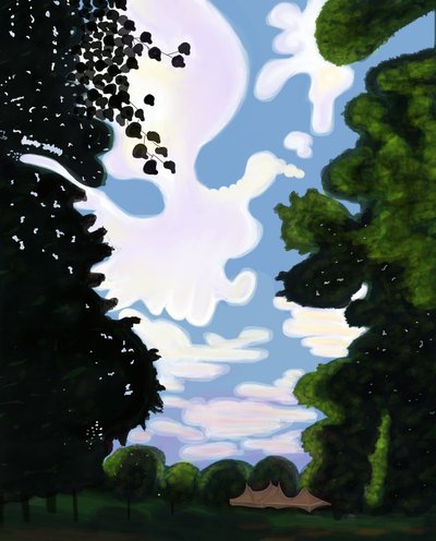 Tent and Sky, Prospect Park 2018 (handritad på en iPad med en Apple penna) av Evan Sklar