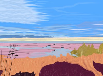 Hudsonfloden sedd från Hudson i New York. (digital konst) av Evan Sklar
