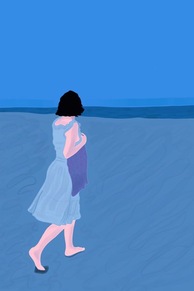 Kvinna på stranden på Fire Island (digital konst) av Evan Sklar