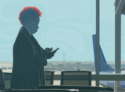 Kvinna väntar på flygplats (digital konst) av Evan Sklar
