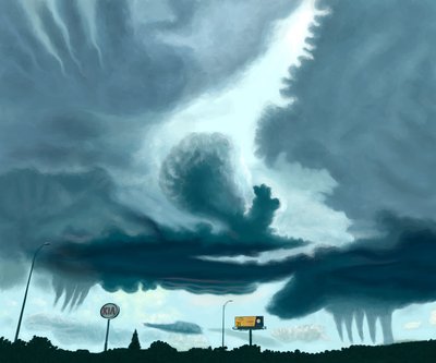 moln på motorväg (målning) av Evan Sklar