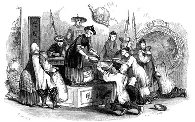 Dela ut majs till folket, under en tid av knapphet, 1847 av Evans