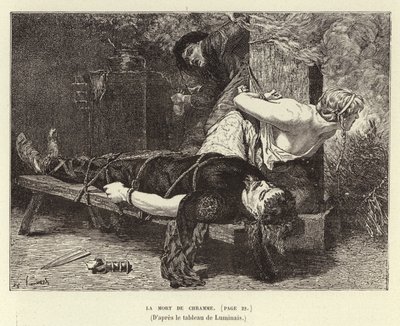 La Mort de Chramme. Chrams död, son till Chlothar I, frankernas kung, 561 (gravyr) av Evariste Vital Luminais