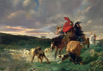 Merovinger attackerar en vildhund av Evariste Vital Luminais