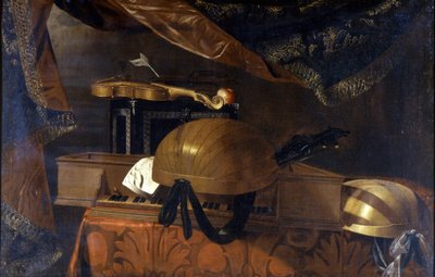Musikinstrument. Målning av Evaristo Baschenis (1617 - 1677). av Evaristo Baschenis