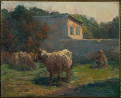 Betande kor (olja på duk) av Evaristo Cappelli