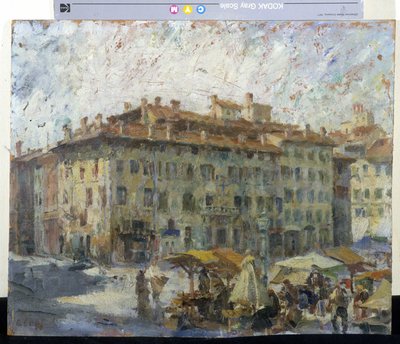 Marknad på Piazza Grande i Modena (mars på Piazza Grande i Modene) (olja på duk) av Evaristo Cappelli