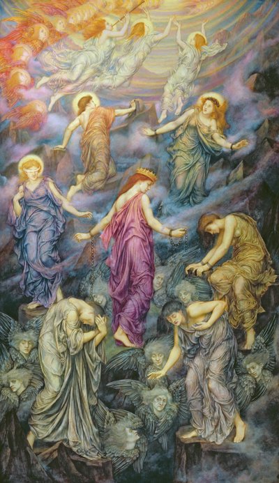 Himmelriket lider av våld (olja på duk) av Evelyn De Morgan