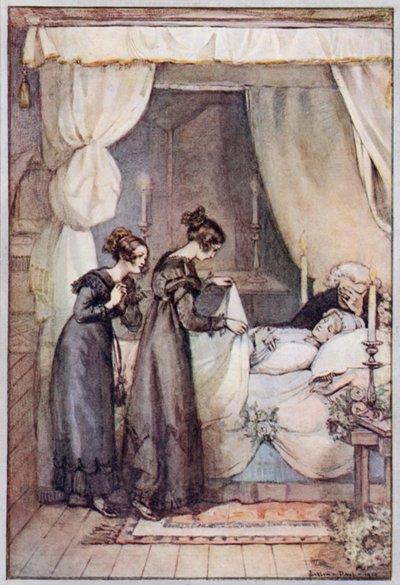 Illustration för Cranford av Mrs Gaskell (färg litho) av Evelyn Paul