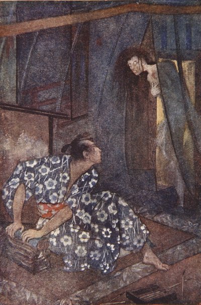 Kimi finner fred, illustration från "The Myths and Legends of Japan" av F Hadland Davis av Evelyn Paul