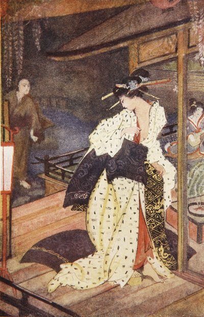 Kiyo och prästen, illustration från "The Myths and Legends of Japan" av F. Hadland Davis av Evelyn Paul