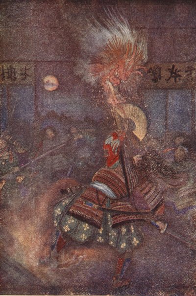 Raiko Slays the Goblin of Oyeyama, illustration från "The Myths and Legends of Japan" av F. Hadland Davis av Evelyn Paul
