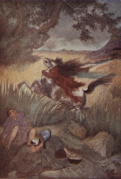 Kappan och hans offer, illustration från "The Myths and Legends of Japan" av F. Hadland Davis av Evelyn Paul