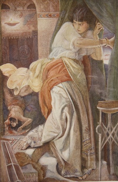 Mordet på Setapo, illustration från "Myths and Legends of Babylonia and Assyria" av Lewis Spence av Evelyn Paul