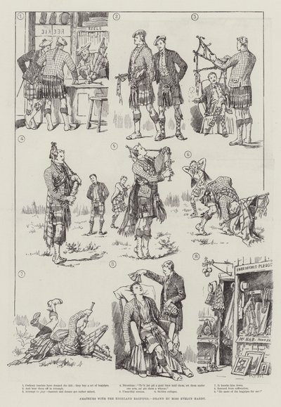 Amatörer med Highland Bagpipes av Evelyn Stuart Hardy