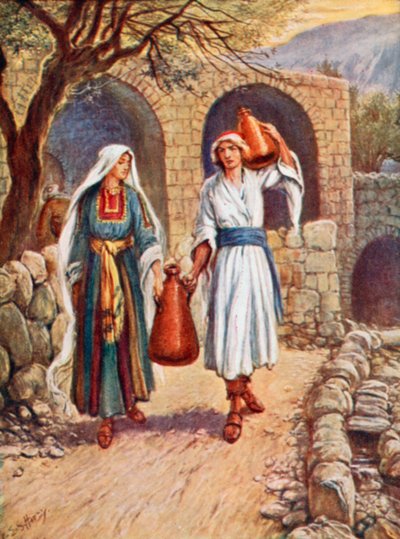 Hjälper sin mamma (färg litho) av Evelyn Stuart Hardy