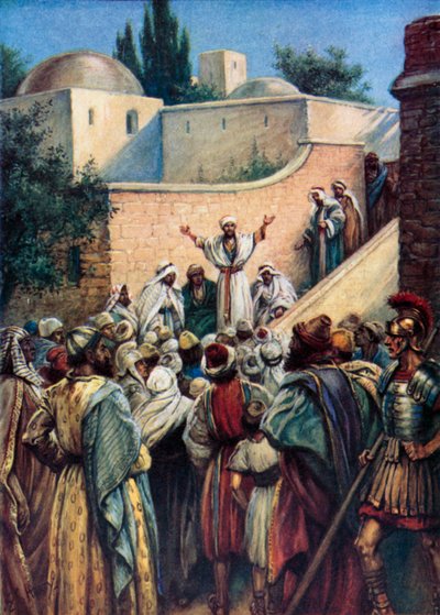Petrus berättar för dem om Jesus (färg litho) av Evelyn Stuart Hardy
