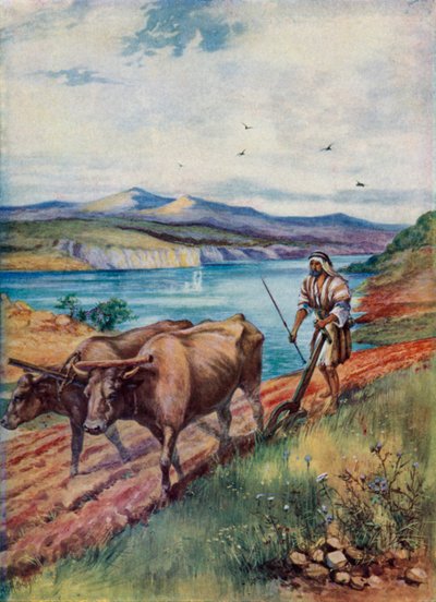 Plöjning i Jesu land (färg litho) av Evelyn Stuart Hardy