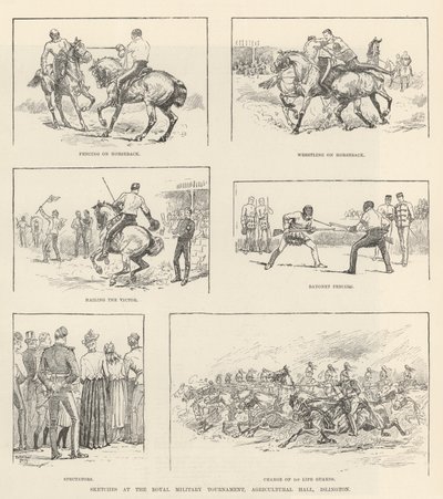 Skisser från den kungliga militärturneringen, Agricultural Hall, Islington av Evelyn Stuart Hardy