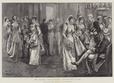 Drottningens salong, Buckingham Palace, scen i den gröna salong efter presentationen av Everard Hopkins