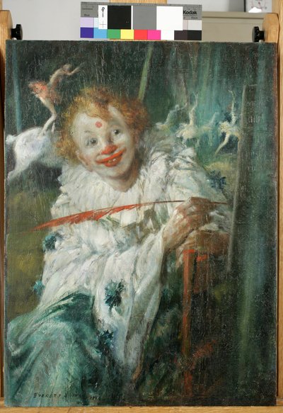 Clown med röd fjäder av Everett Shinn