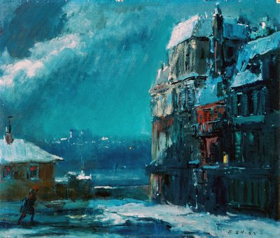 Vinternatt, Paris (olja på pannå) av Everett Shinn