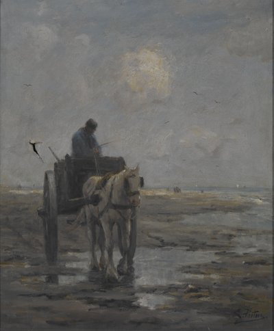 Häst och vagn (olja på duk) av Evert Pieters