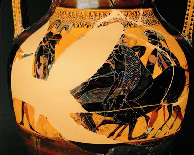 Stridsscen. Svartfigurerad amfora, samma som 10-03-03/48 ... av Exekias Exekias
