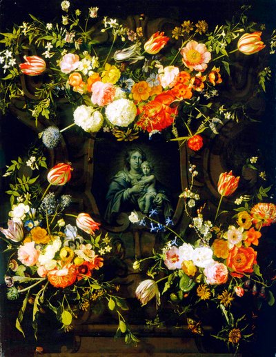 Madonna omgiven av blommor, 1662 av Eykens or Ijkens Ykens